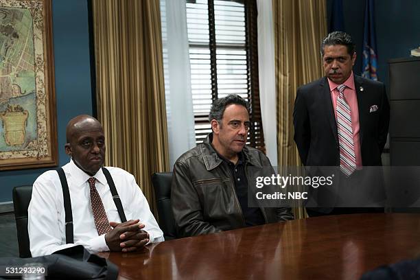 Intersecting Lives" Episode 1722 -- Pictured: Bill Duke as Counselor Ed Pastrino, Brad Garrett as C.O. Gary Munson, Ram��n Franco as Tony Rodriguez --