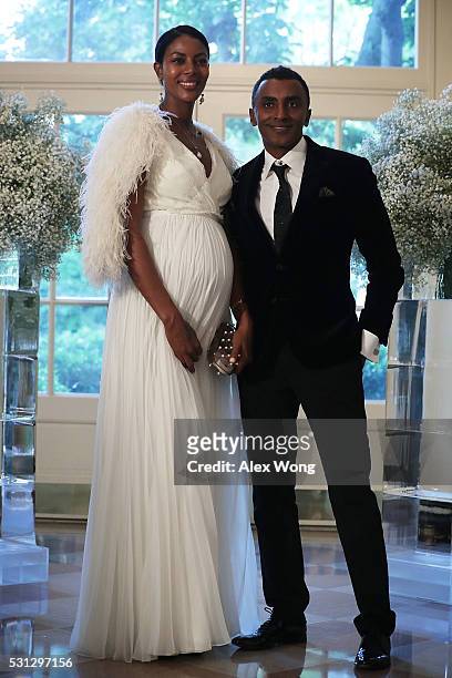 Chef Marcus Samuelsson and his wife Maya arrive at a Nordic State Dinner May 13, 2016 at the White House in Washington, DC. President Barack Obama...