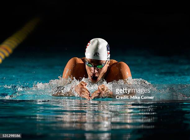 Michael Weiss swims the breaststroke leg of a 400m IM during preliminary heats of the 2016 Arena Pro Swim Series at Charlotte swim meet at...