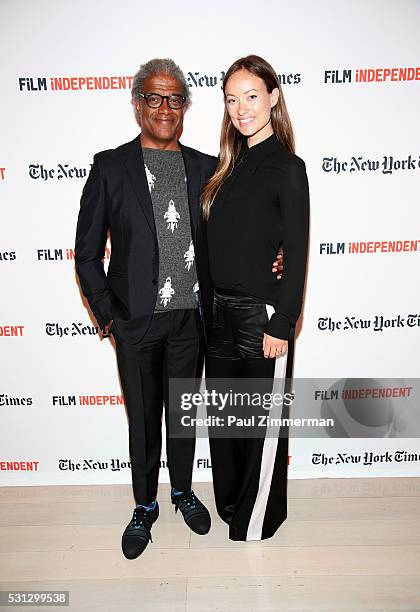 Film Independent curator Elvis Mitchell and actress Olivia WIlde pose at the Film Independent Presents Live Read Of "Hannah And Her Sisters" at Times...