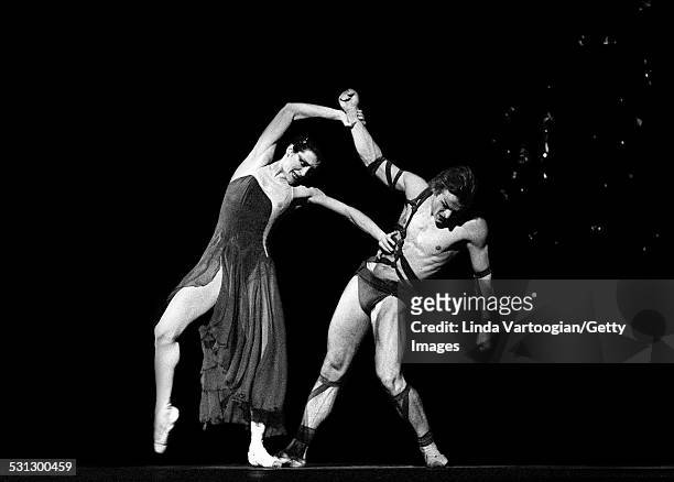 Italian ballerina Carla Fracci and Russian-born American dancer Mikhail Baryshnikov perform in the American Ballet Theatre's production of 'Medea' at...