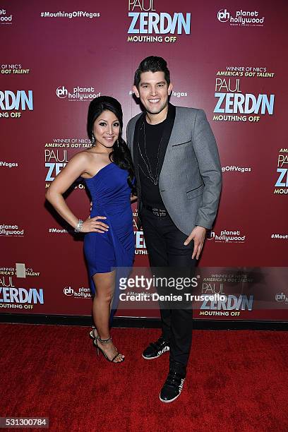 Singer Jasmine Trias and singer Ben Stone arrive at the opening of his new show Paul Zerdin: Mouthing Off at Planet Hollywood Resort & Casino on May...