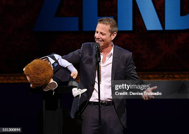 British comedian and ventriloquist and the winner of the 10th season of America's Got Talent Paul Zerdin performs during the opening of his new show...