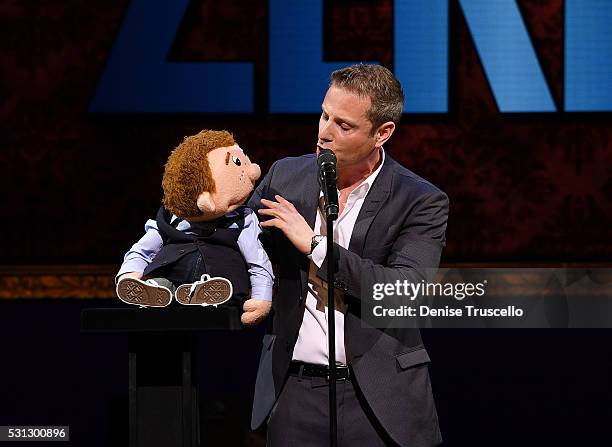 British comedian and ventriloquist and the winner of the 10th season of America's Got Talent Paul Zerdin performs during the opening of his new show...