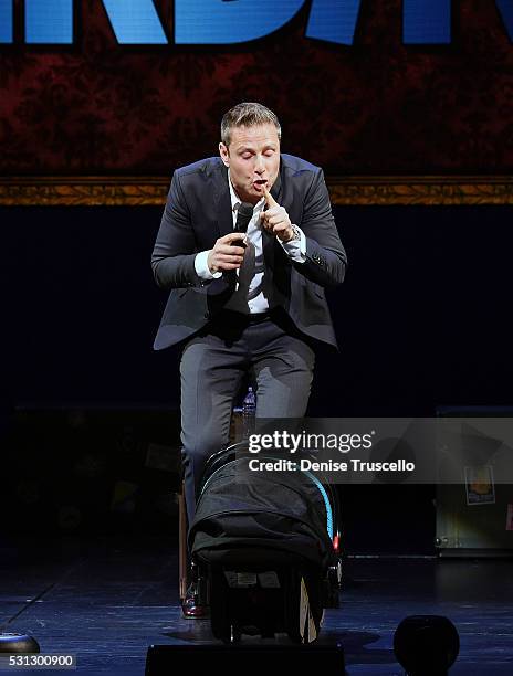 British comedian and ventriloquist and the winner of the 10th season of America's Got Talent Paul Zerdin performs during the opening of his new show...