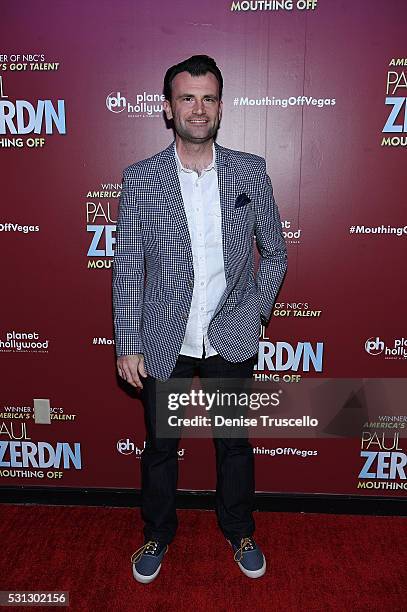 Million Dollar Quartet cast member Marc Donovan arrives at the opening of Paul Zerdin's new show Paul Zerdin: Mouthing Off at Planet Hollywood Resort...