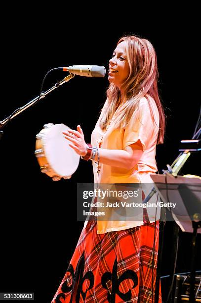 American musician Rickie Lee Jones performs on stage, during her 'Evening of My Best Day' tour, at Town Hall, New York, New York, November 7, 2003.