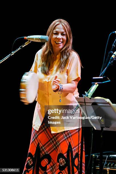 American musician Rickie Lee Jones performs on stage, during her 'Evening of My Best Day' tour, at Town Hall, New York, New York, November 7, 2003.