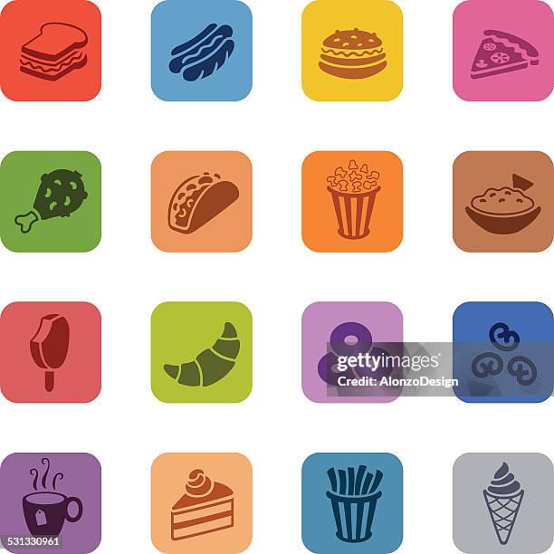 fast food icons - blue donut white background stock illustrations