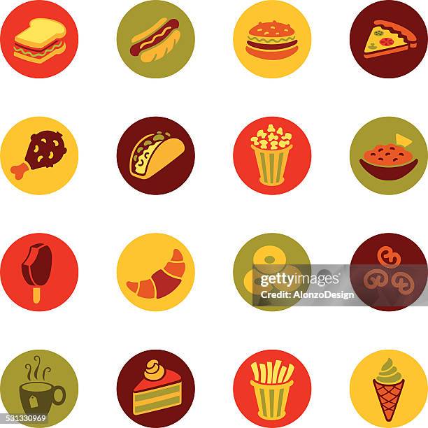 stockillustraties, clipart, cartoons en iconen met fast food icons - toasted sandwich