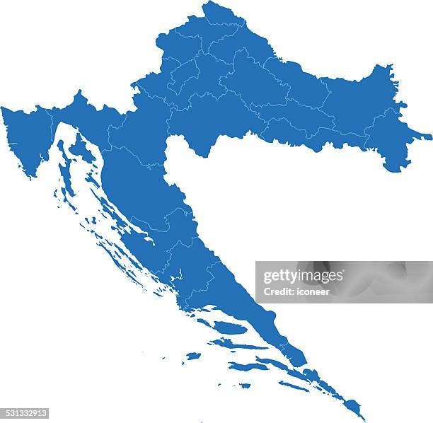 kroatien einfachen blauen weltkarte auf weißem hintergrund - kroatien stock-grafiken, -clipart, -cartoons und -symbole