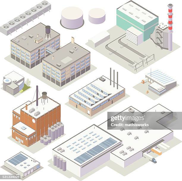 stockillustraties, clipart, cartoons en iconen met isometric industrial buildings - industrial building