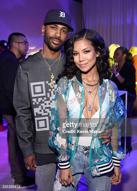 Rapper Big Sean and Jhene Aiko attend adidas Originals Pink Beach Pharrell Williams party on May 13, 2016 in West Hollywood, California.