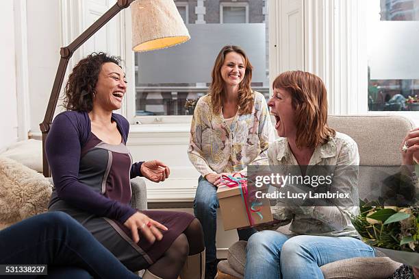 women celebrating a birthday - open day 4 stock pictures, royalty-free photos & images