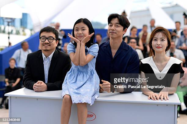 Director Yeon Sang-ho, actors Kim Su-an, Gong Yoo and Jung Yu-mi attend the "Train To Busan " photocall during the 69th Annual Cannes Film Festival...