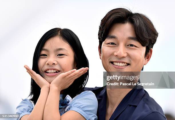 Actors Kim Su-an and Gong Yoo attend the "Train To Busan " photocall during the 69th Annual Cannes Film Festival on May 14, 2016 in Cannes, France.