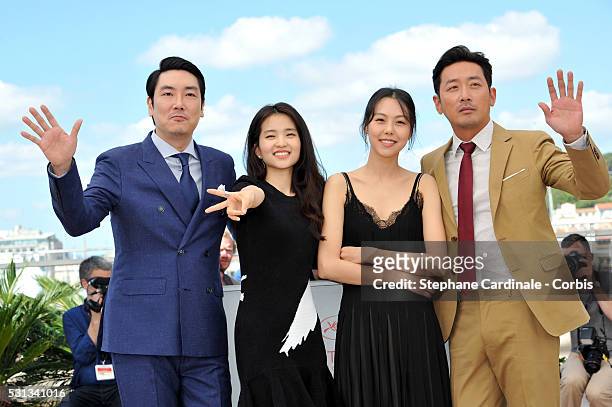 Actor Cho Jin-Woong, actress Kim Tae-Ri, actress Kim Min-Hee and actor Ha Jung-Woo attend "The Handmaiden " photocall during the 69th annual Cannes...