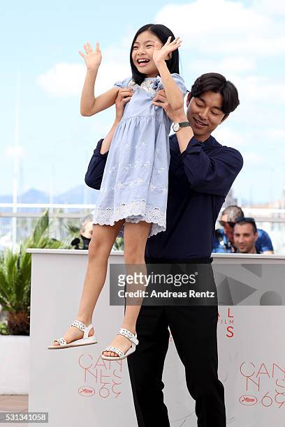 Actors Kim Su-an and Gong Yoo attend the "Train To Busan " photocall during the 69th Annual Cannes Film Festival on May 14, 2016 in Cannes, France.