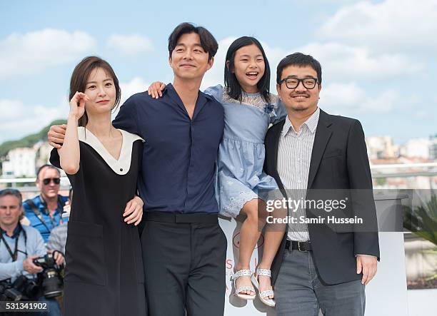 Actors Jung Yu-mi, Gong Yoo, Kim Su-an and director Yeon Sang-ho attend the "Train To Busan " Photocall at the annual 69th Cannes Film Festival at...