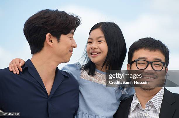 Gong Yoo, Kim Su-an and director Yeon Sang-ho attend the "Train To Busan " Photocall at the annual 69th Cannes Film Festival at Palais des Festivals...