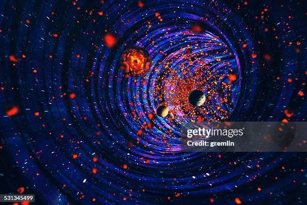 schwarzes loch-konzept mit tiefen universum galaxy, planeten, sternen - deep suck stock-fotos und bilder