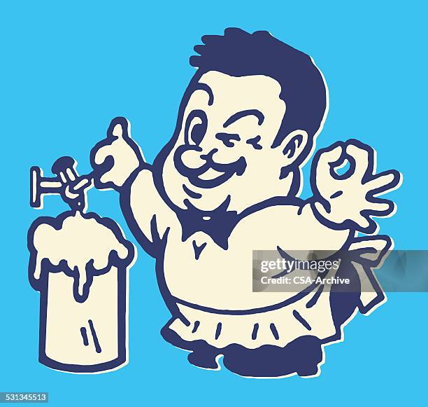 man tapping beer and winking - bartender pouring stock illustrations