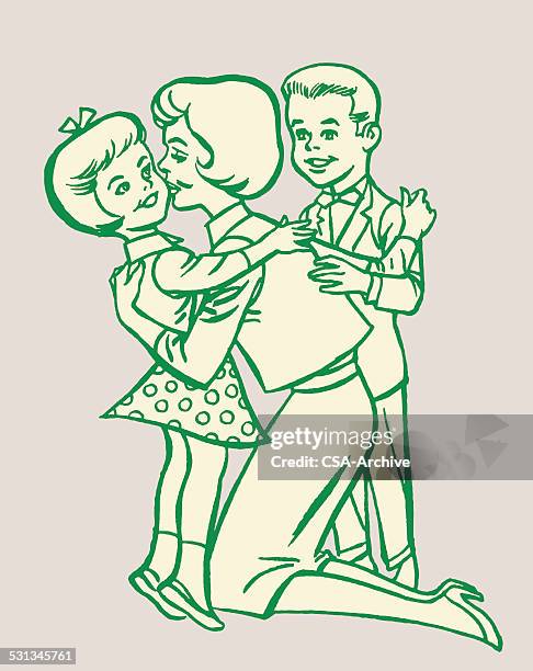 mother hugging children - consoling daughter stock illustrations