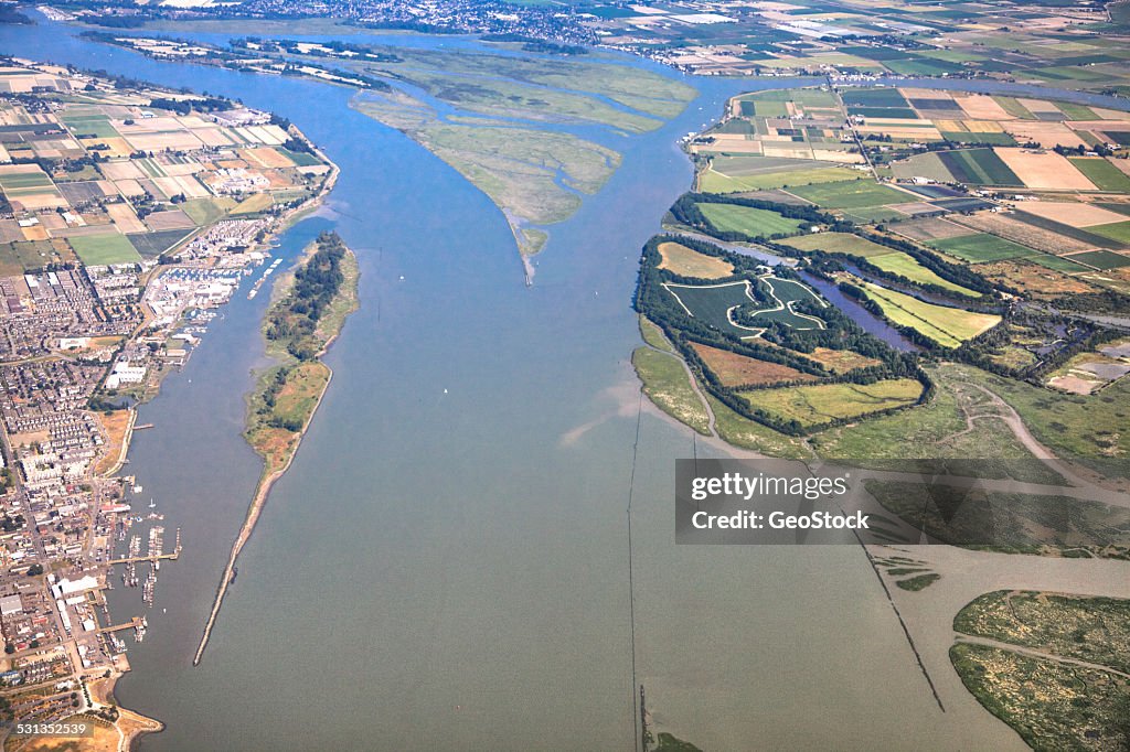 Aerial view of the Fraser River delta