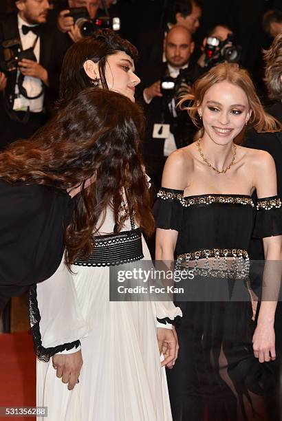 Cast of the movie 'La danseuse' Actress Lily-Rose Depp and Soko attend the 'I, Daniel Blake' premiere durinthe 69th annual Cannes Film Festival at...