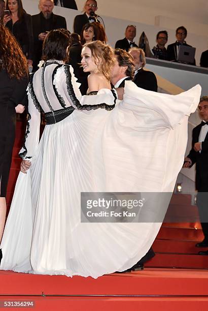 Cast of the movie 'La danseuse' Actress Soko and Lily-Rose Depp attend the 'I, Daniel Blake' premiere durinthe 69th annual Cannes Film Festival at...