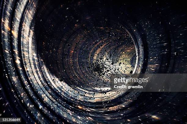 buraco negro conceito com profundo universo galáxia, planetas, estrelas - the end imagens e fotografias de stock