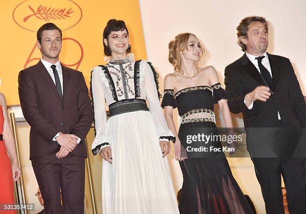 Cast of the movie 'La danseuse' Gaspard Ulliel, Soko, Lily-Rose Depp and Louis-Do de Lencquesaing attend the 'I, Daniel Blake' premiere during the...