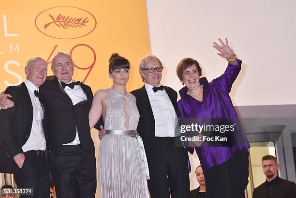 Paul Laverty, Dave Johns, Hayley Squires, Ken Loach, Rebecca O'Brien attend the 'I, Daniel Blake' premiere during the 69th annual Cannes Film...