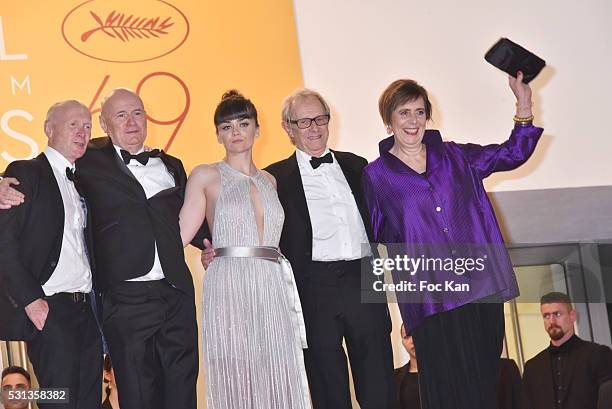 Paul Laverty, Dave Johns, Hayley Squires, Ken Loach, Rebecca O'Brien attend the 'I, Daniel Blake' premiere during the 69th annual Cannes Film...