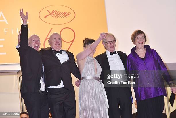 Paul Laverty, Dave Johns, Hayley Squires, Ken Loach, Rebecca O'Brien attend the 'I, Daniel Blake' premiere during the 69th annual Cannes Film...