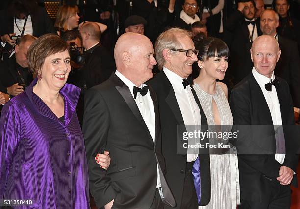 Paul Laverty, Dave Johns, Hayley Squires, Ken Loach, Rebecca O'Brien attend the 'I, Daniel Blake' premiere during the 69th annual Cannes Film...