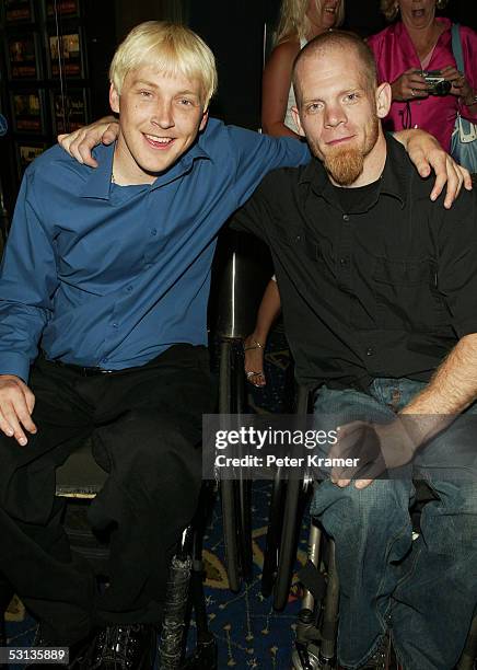 Rugby Players Mark Zupan and Andy Cohn attend the premiere of "Murderball" on June 22, 2005 in New York City.