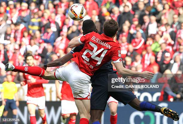 Mainz' French defender Gaetan Bussmann and Hertha's forward from Ivory Coast Salomon Kalou vie for the ball during the German first division...