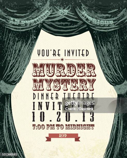 murder mystery dinner theatre invitation template vintage design - murder mystery stock illustrations