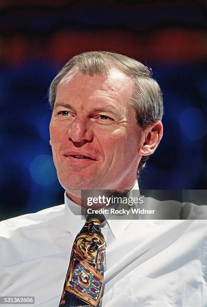 Dan Issel of the Denver Nuggets coaches during a game against the Sacramento Kings circa 1993 at Arco Arena in Sacramento, California. NOTE TO USER:...