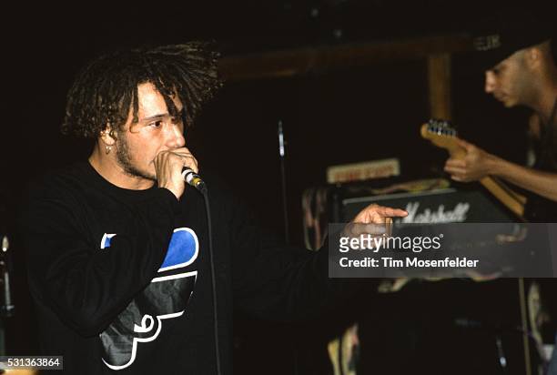 Zack de la Rocha and Tom Morello of Rage Against the Machine perform at The Catalyst on November 8, 1992 in Santa Cruz, California.