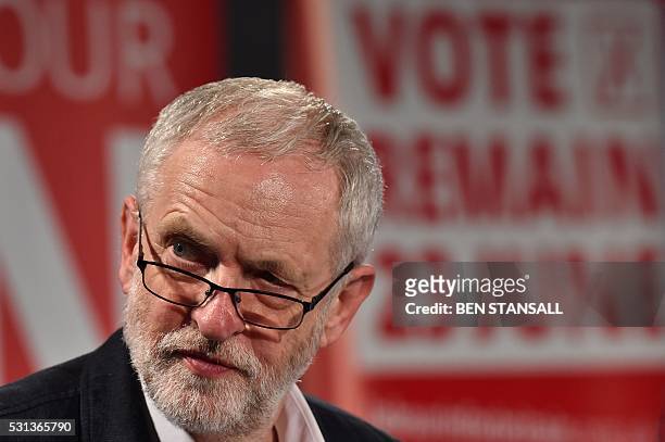 Leader of the opposition Labour Party Jeremy Corbyn leads a 'Rally to Remain' event in central London on May 14, 2016. Both Cameron and Jeremy...