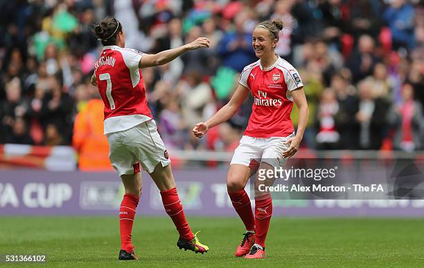 Casey Stoney of Arsenal celebrates with Natalia Pablos Sanchon during the SSE Women's FA Cup Final between Arsenal Ladies and Chelsea Ladies at...
