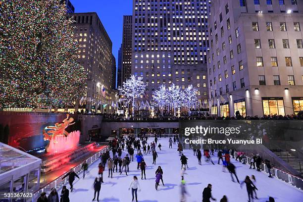 the rink at rockfeller center - rockefeller center stock-fotos und bilder