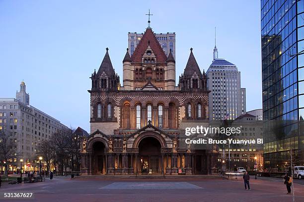 trinity church and copley square - trinity church boston stock pictures, royalty-free photos & images