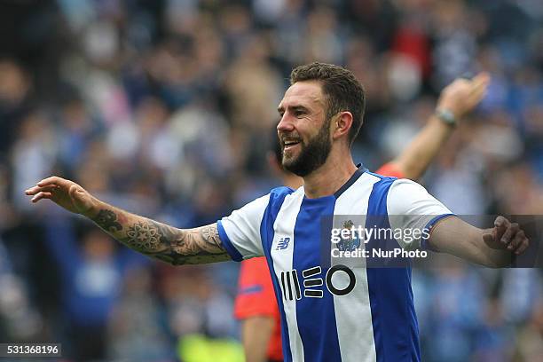 Porto's Mexican defender Miguel Lay��n celebrates after scoring goal during the Premier League 2015/16 match between FC Porto and Boavista FC, at...