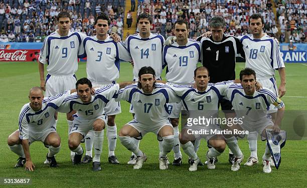 Team of Greece, pose for the team picture before the match between Greece and Mexico for the FIFA Confederations Cup 2005 at the Commerzbank Stadium...