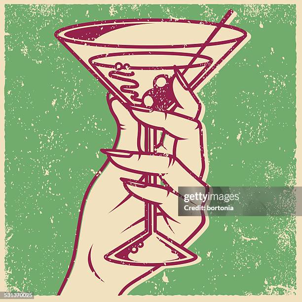 ilustraciones, imágenes clip art, dibujos animados e iconos de stock de retro pantalla de impresión de martini - vaso de martini ilustraciones de stock