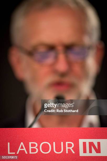 Jeremy Corbyn, leader of the Labour Party, speaks to supporters at a Rally to Remain event at The Fleming Room in the QE2 centre on May 14, 2016 in...