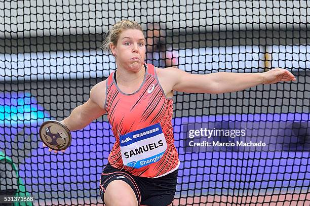 Dani Samuels of Australia competes in the Women's Discus during the 2016 IAAF Diamond League meeting at Shanghai Stadium on May 14, 2016 in Shanghai,...